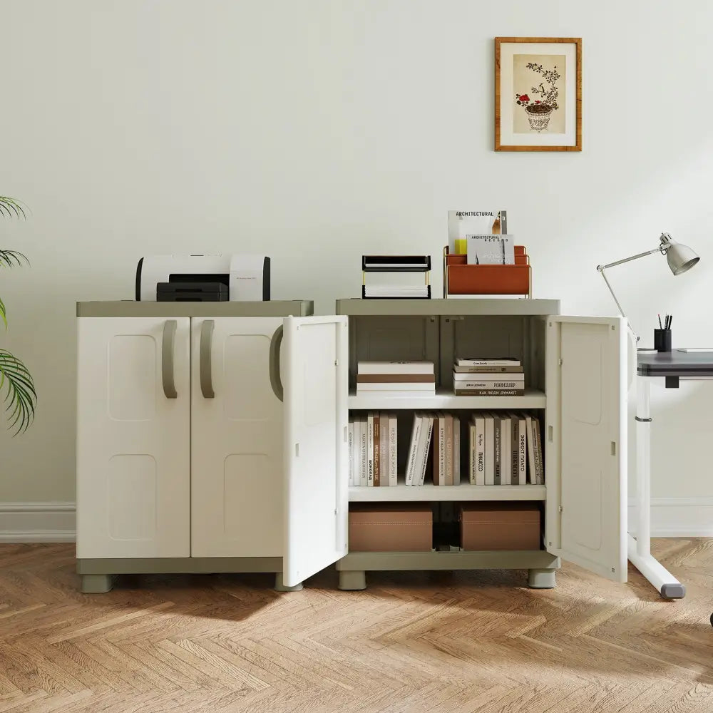 Freestanding Buffet Cabinet Sideboard with 2 Doors and Adjustable Shelves for Kitchen and Garage-Beige - Beige