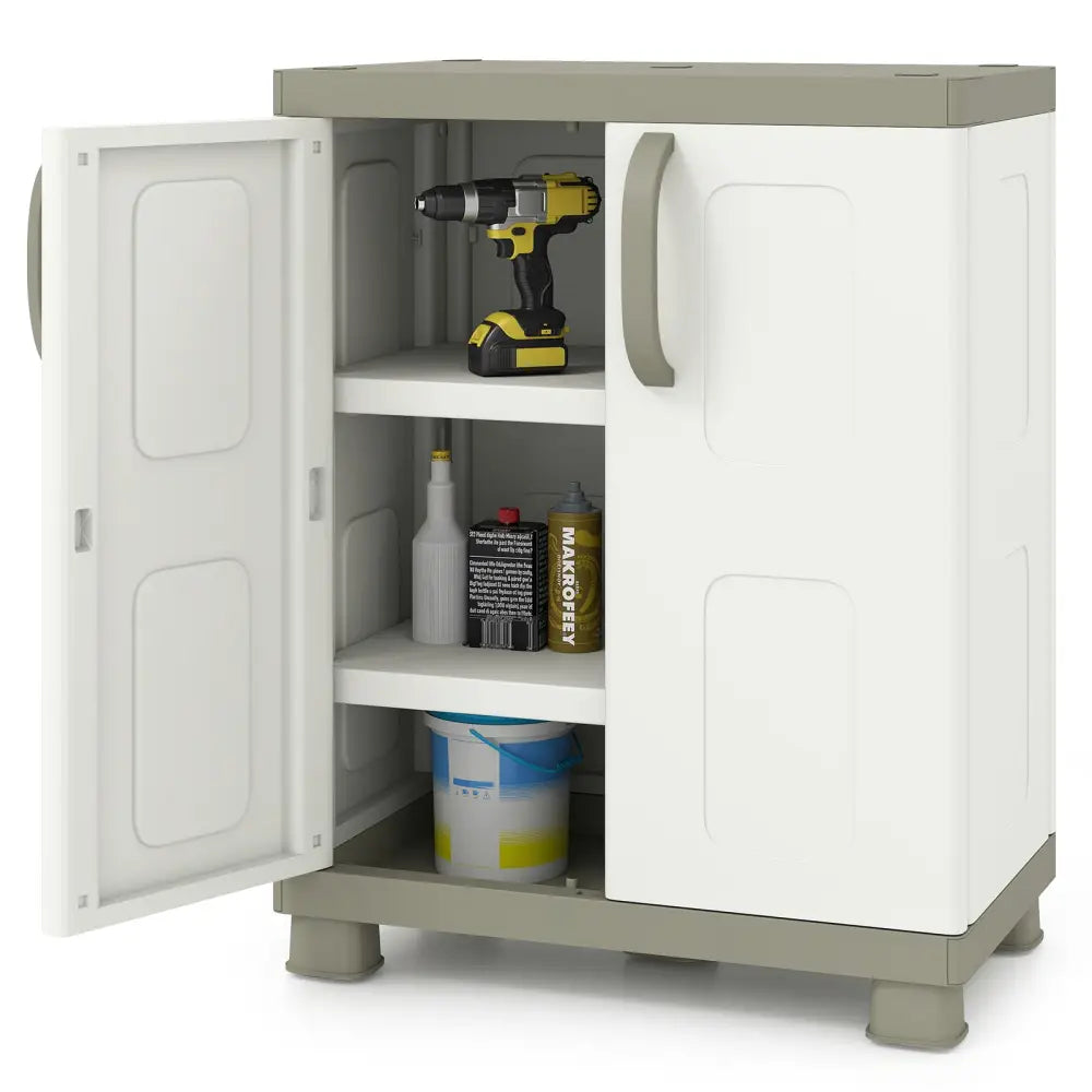 Freestanding Buffet Cabinet Sideboard with 2 Doors and Adjustable Shelves for Kitchen and Garage-Beige - Beige