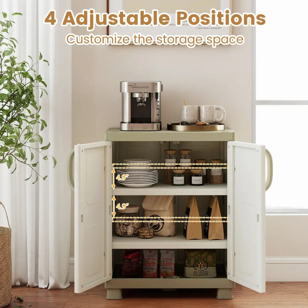 Freestanding Buffet Cabinet Sideboard with 2 Doors and Adjustable Shelves for Kitchen and Garage-Beige - Beige