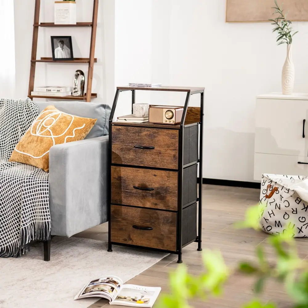 Freestanding Cabinet Dresser with Wooden Top Shelves-M - Rustic Brown - Dressers & Chests