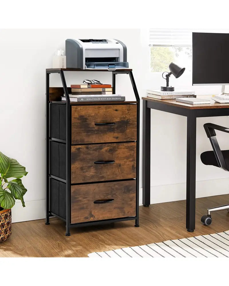 Freestanding Cabinet Dresser with Wooden Top Shelves-M - Rustic Brown - Dressers & Chests