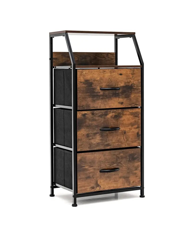 Freestanding Cabinet Dresser with Wooden Top Shelves-M - Rustic Brown - Dressers & Chests