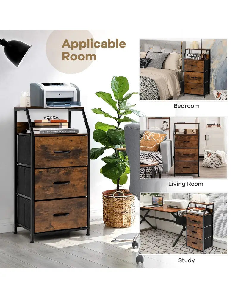 Freestanding Cabinet Dresser with Wooden Top Shelves-M - Rustic Brown - Dressers & Chests