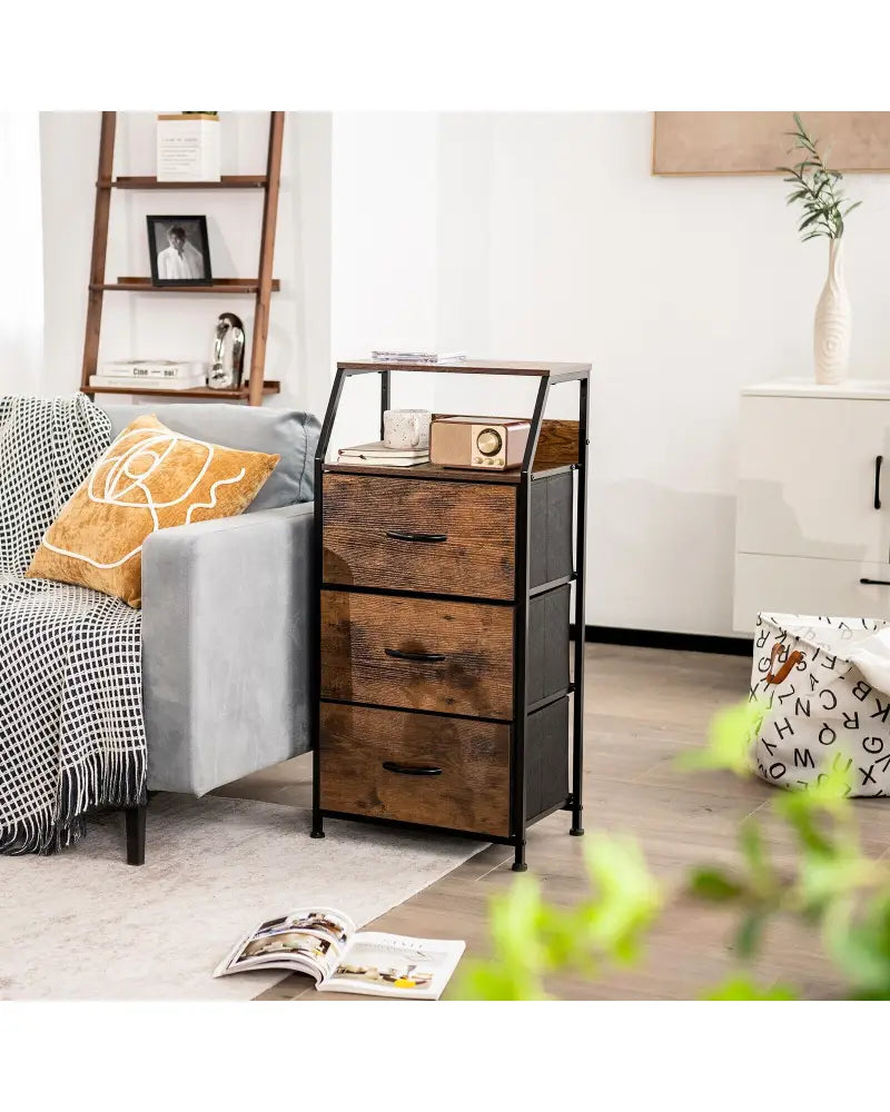 Freestanding Cabinet Dresser with Wooden Top Shelves-M - Rustic Brown - Dressers & Chests