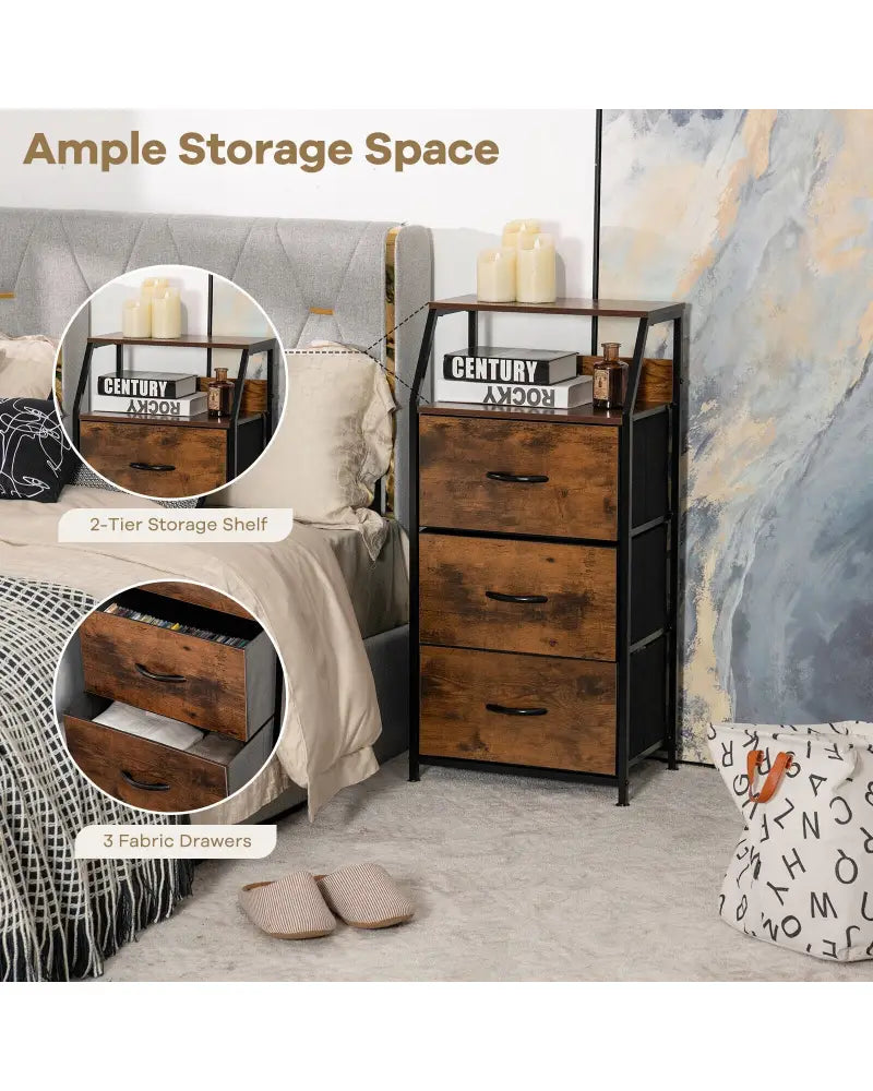 Freestanding Cabinet Dresser with Wooden Top Shelves-M - Rustic Brown - Dressers & Chests