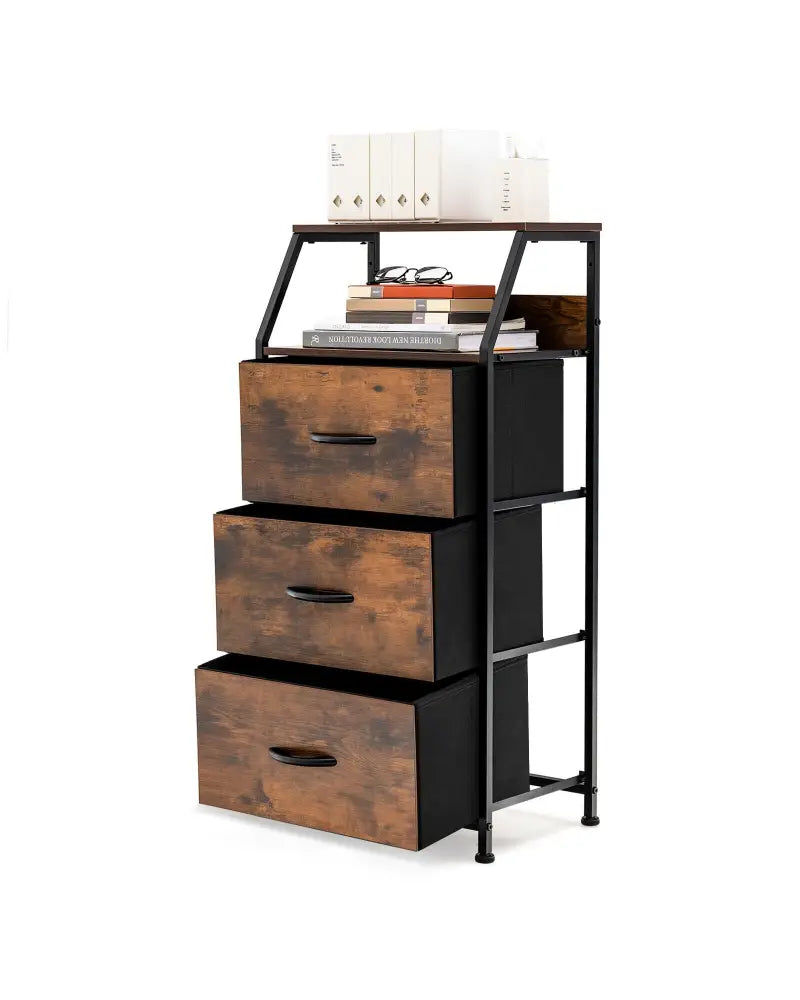 Freestanding Cabinet Dresser with Wooden Top Shelves-M - Rustic Brown - Dressers & Chests