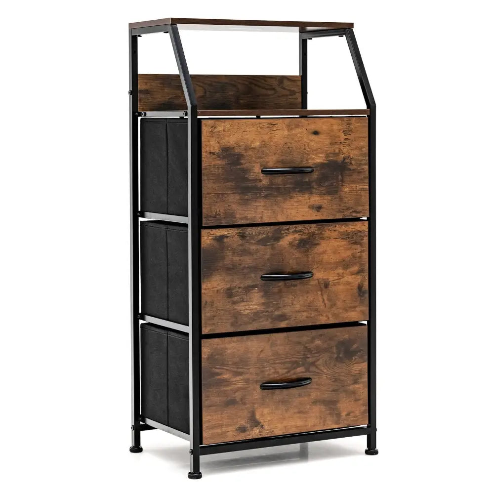 Freestanding Cabinet Dresser with Wooden Top Shelves-M - Rustic Brown - Dressers & Chests