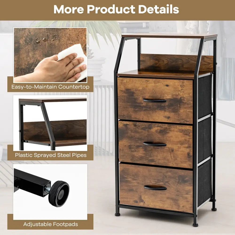 Freestanding Cabinet Dresser with Wooden Top Shelves-M - Rustic Brown - Dressers & Chests