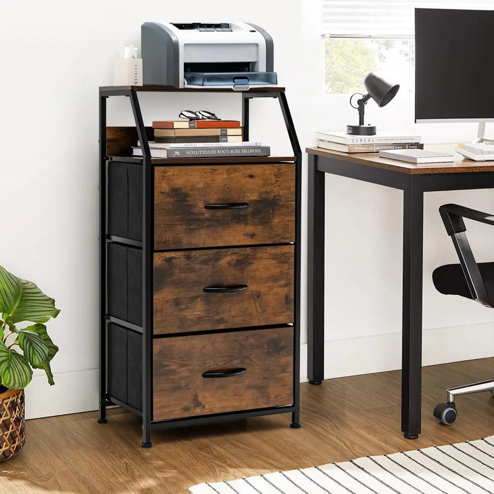 Freestanding Cabinet Dresser with Wooden Top Shelves-M - Rustic Brown - Dressers & Chests