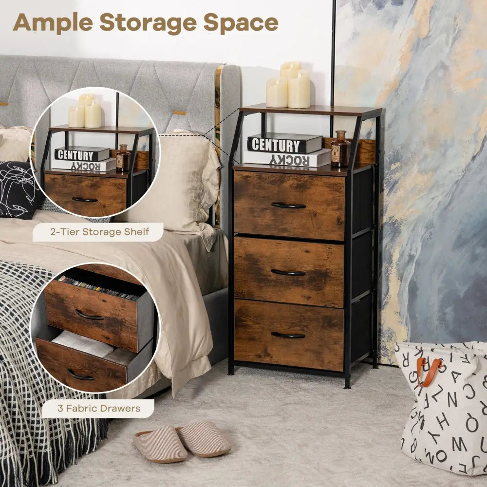 Freestanding Cabinet Dresser with Wooden Top Shelves-M - Rustic Brown - Dressers & Chests