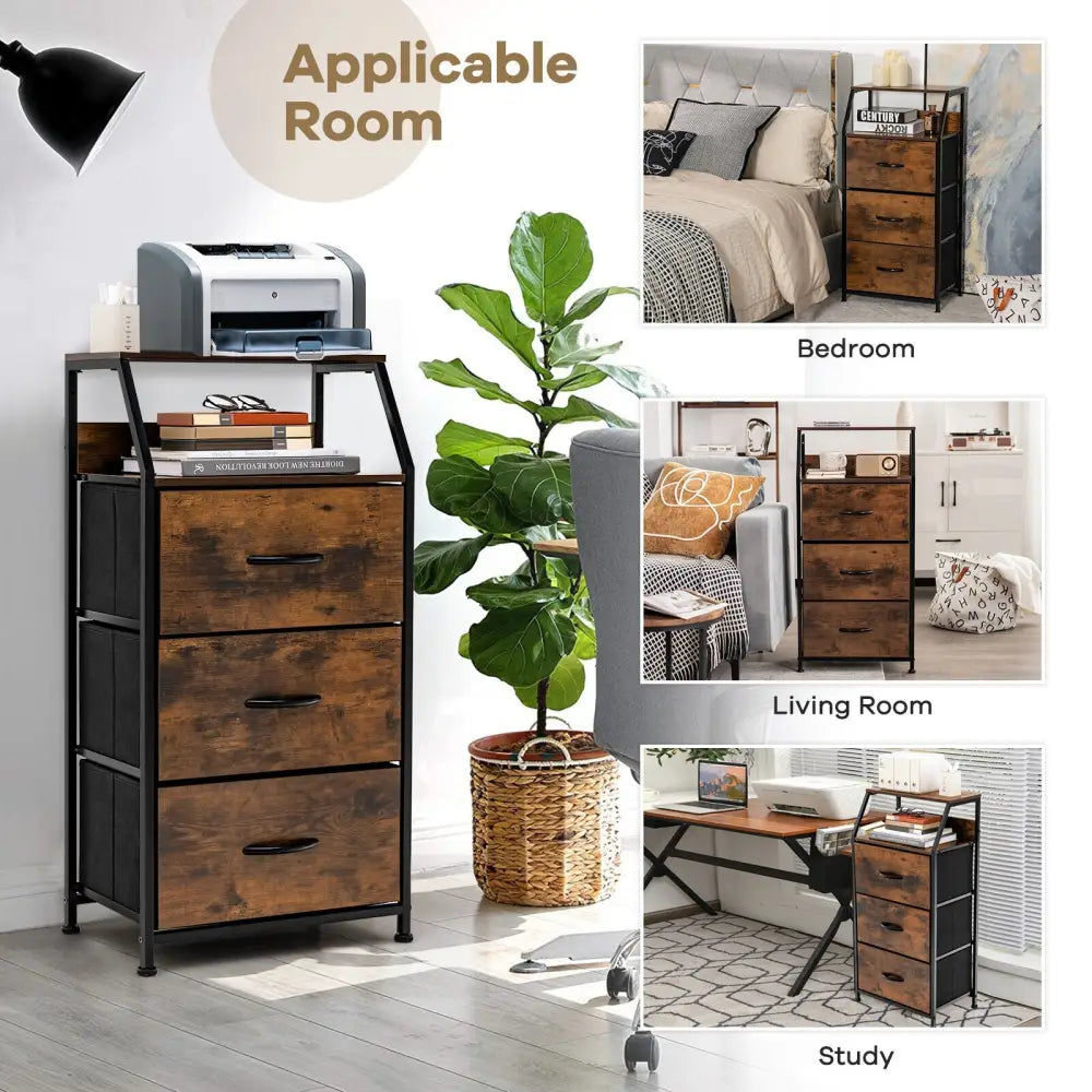 Freestanding Cabinet Dresser with Wooden Top Shelves-M - Rustic Brown - Dressers & Chests