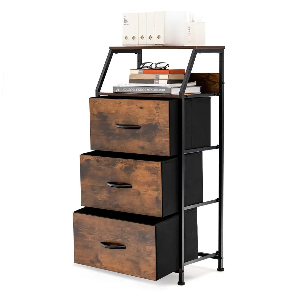 Freestanding Cabinet Dresser with Wooden Top Shelves-M - Rustic Brown - Dressers & Chests