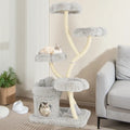 Freestanding Cat Tower with four Flower-shaped Platforms and Sisal Scratching Posts-Gray - Gray - Cat Trees Condos &