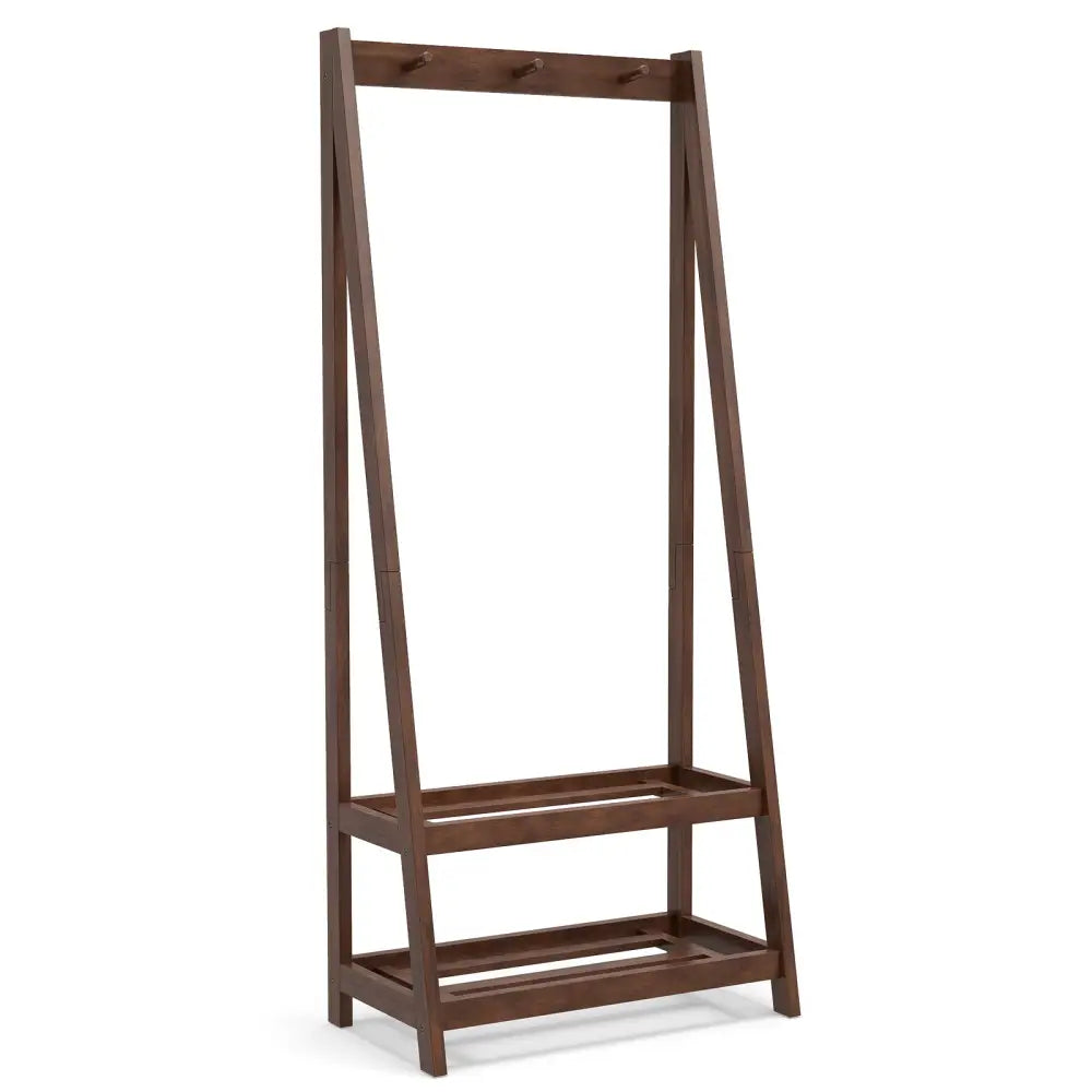 Freestanding Clothes Rack with 3 Hooks and 2 Shelves-Walnut - Walnut - Coat Racks & Hall Trees