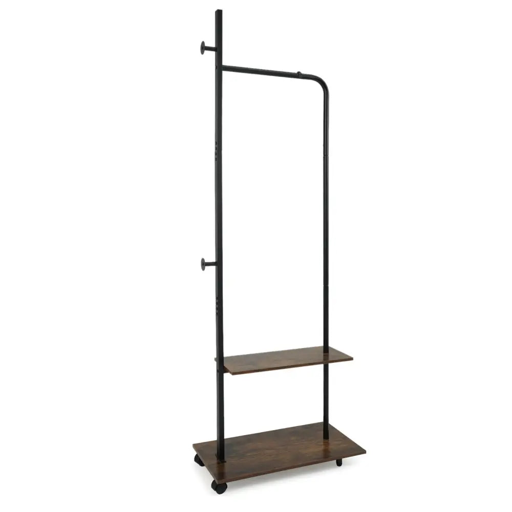 Freestanding Clothing Rack with Wheels and Storage Shelves for Entryway and Bedroom-Rustic Brown - Rustic Brown