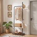 Freestanding Clothing Rack with Wheels and Storage Shelves for Entryway and Bedroom-Rustic Brown - Rustic Brown