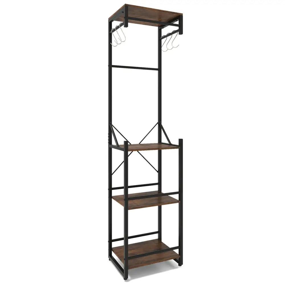 Freestanding Coat Rack with 4 Storage Shelves and 6 Hooks-Rustic Brown - Rustic Brown - Coat Racks & Hall Trees