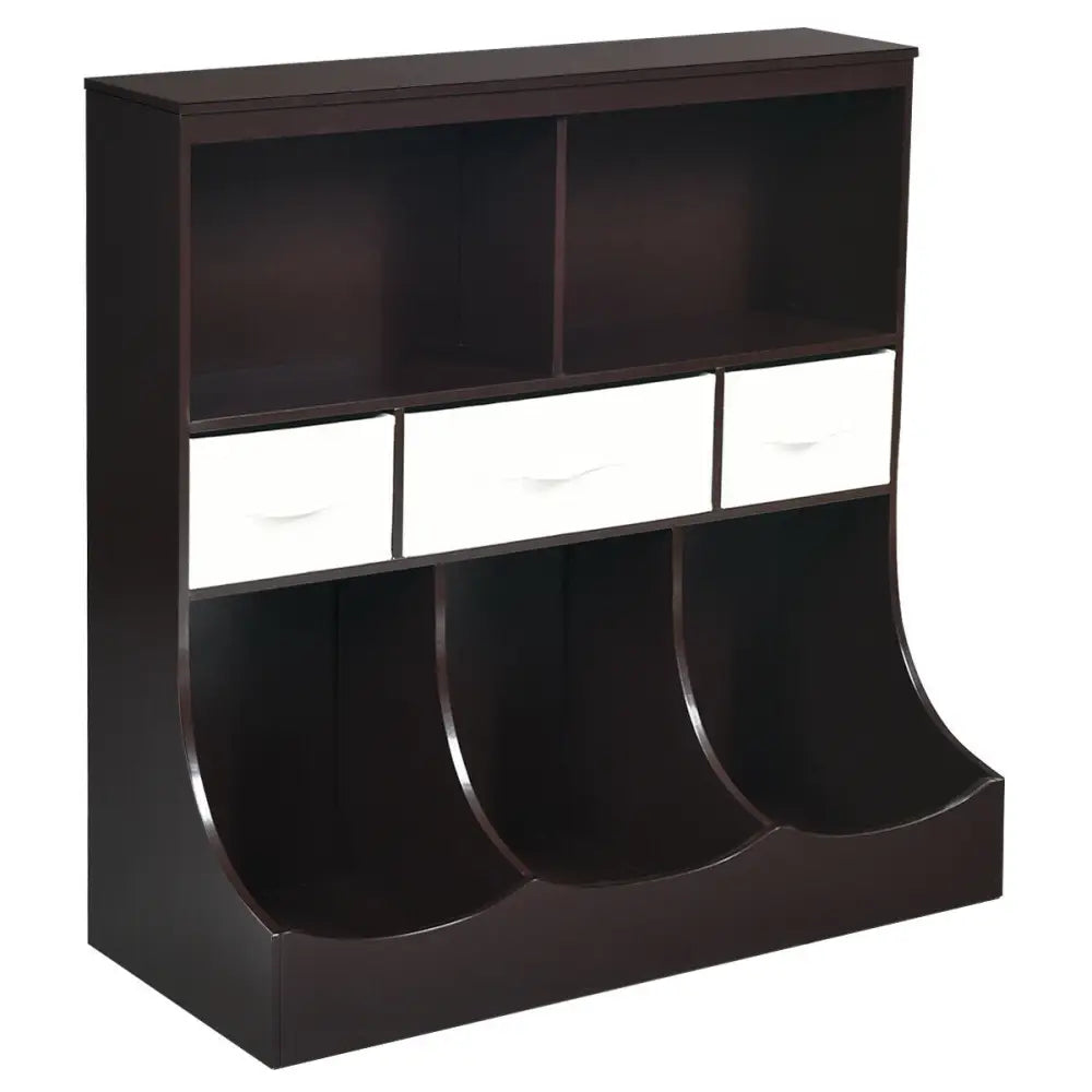 Freestanding Combo Cubby Bin Storage Organizer Unit W/3 Baskets-Brown - Brown - Kids Storage