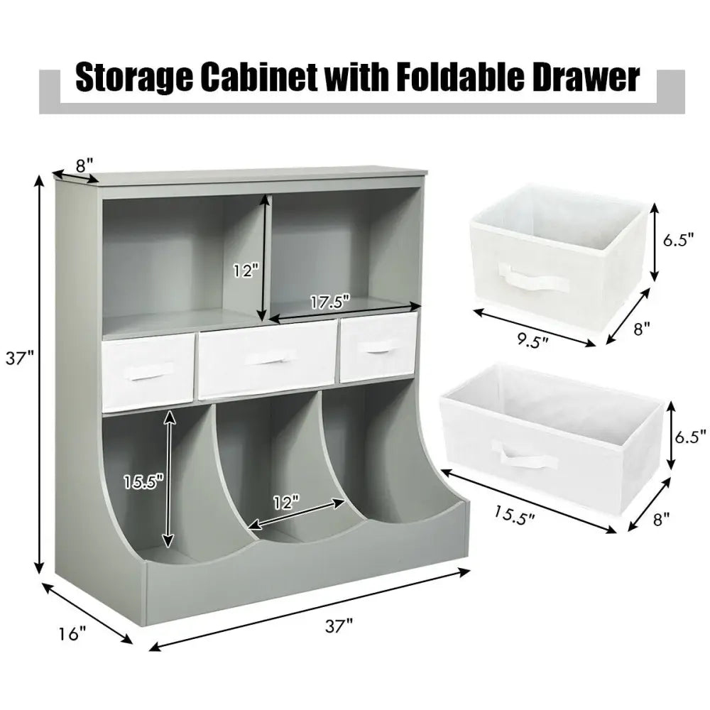 Freestanding Combo Cubby Bin Storage Organizer Unit W/3 Baskets-Gray - Gray - Kids Storage