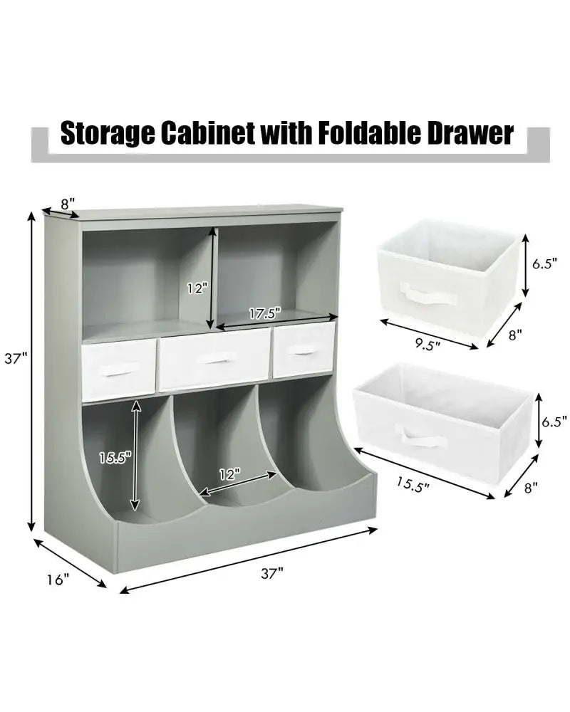 Freestanding Combo Cubby Bin Storage Organizer Unit W/3 Baskets-Gray - Gray - Kids Storage