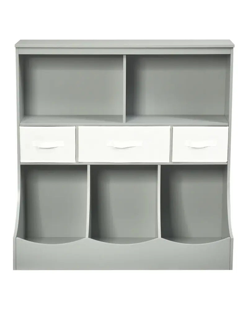Freestanding Combo Cubby Bin Storage Organizer Unit W/3 Baskets-Gray - Gray - Kids Storage