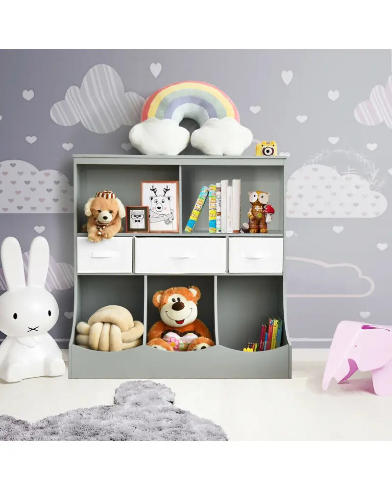 Freestanding Combo Cubby Bin Storage Organizer Unit W/3 Baskets-Gray - Gray - Kids Storage
