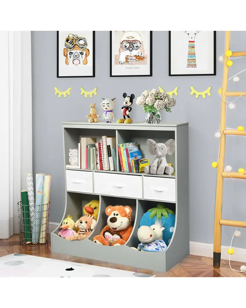Freestanding Combo Cubby Bin Storage Organizer Unit W/3 Baskets-Gray - Gray - Kids Storage