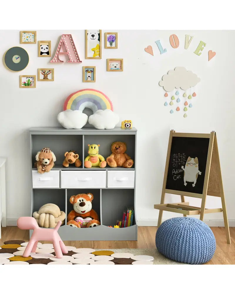 Freestanding Combo Cubby Bin Storage Organizer Unit W/3 Baskets-Gray - Gray - Kids Storage