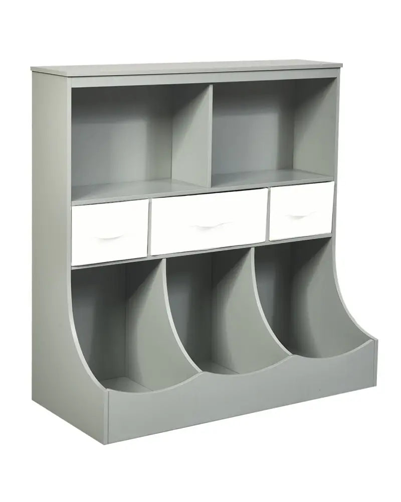 Freestanding Combo Cubby Bin Storage Organizer Unit W/3 Baskets-Gray - Gray - Kids Storage