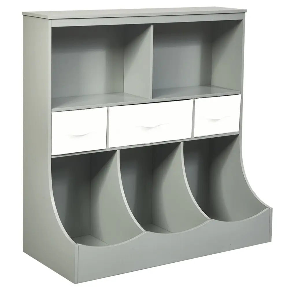 Freestanding Combo Cubby Bin Storage Organizer Unit W/3 Baskets-Gray - Gray - Kids Storage