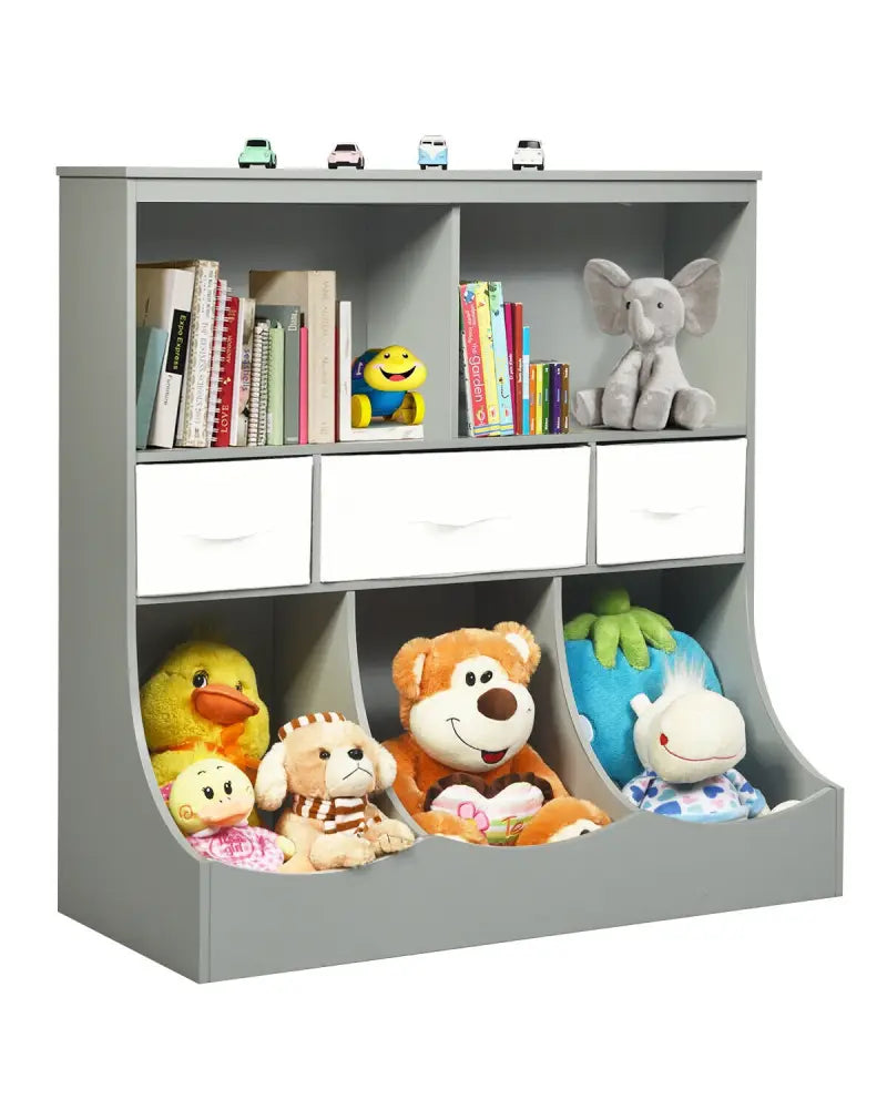 Freestanding Combo Cubby Bin Storage Organizer Unit W/3 Baskets-Gray - Gray - Kids Storage