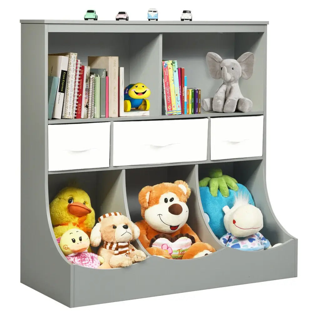 Freestanding Combo Cubby Bin Storage Organizer Unit W/3 Baskets-Gray - Gray - Kids Storage