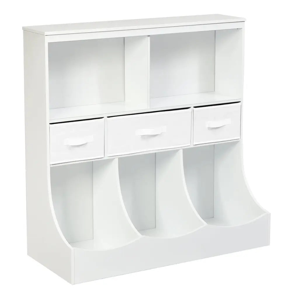 Freestanding Combo Cubby Bin Storage Organizer Unit W/3 Baskets-White - White - Kids Storage