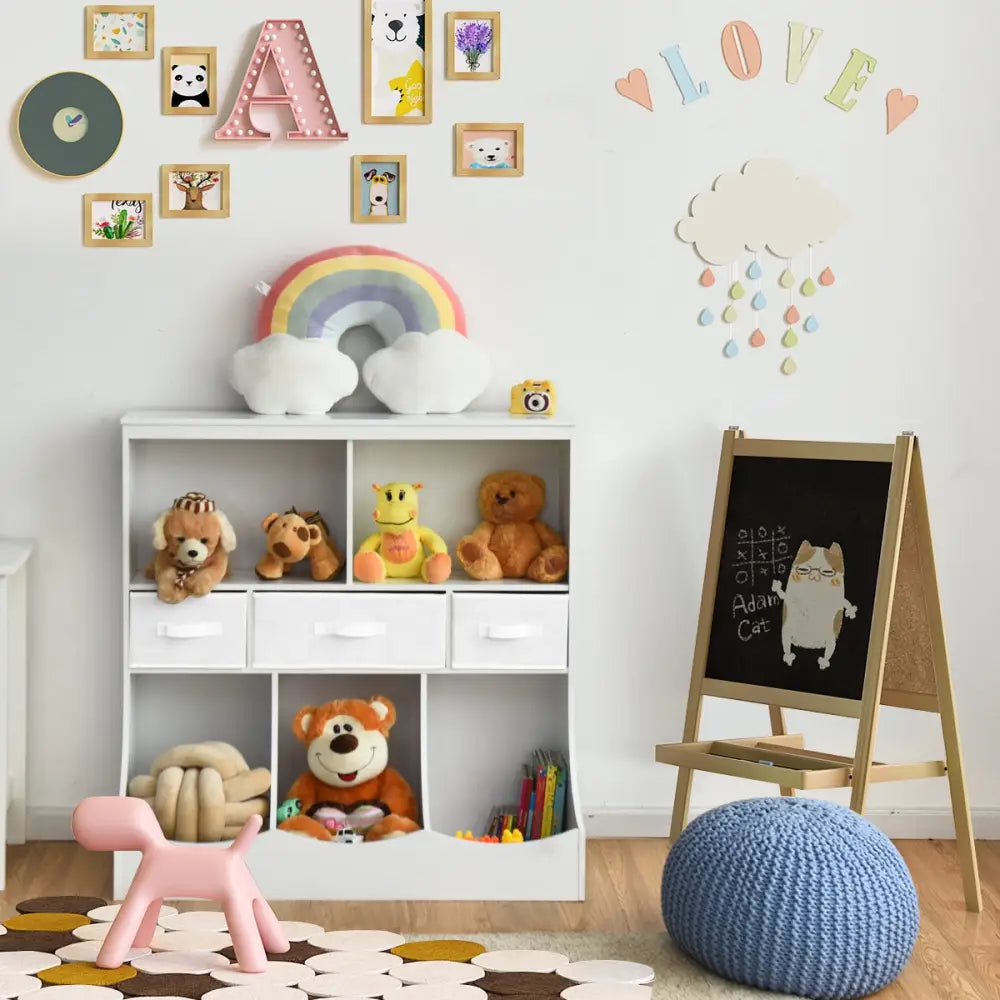 Freestanding Combo Cubby Bin Storage Organizer Unit W/3 Baskets-White - White - Kids Storage