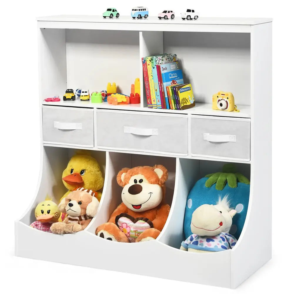 Freestanding Combo Cubby Bin Storage Organizer Unit W/3 Baskets-White - White - Kids Storage
