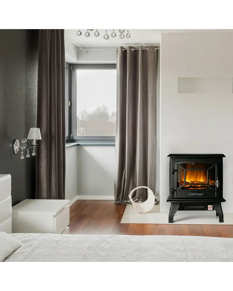 Freestanding Fireplace Heater with Realistic Dancing Flame Effect-Black - Black - Fireplaces