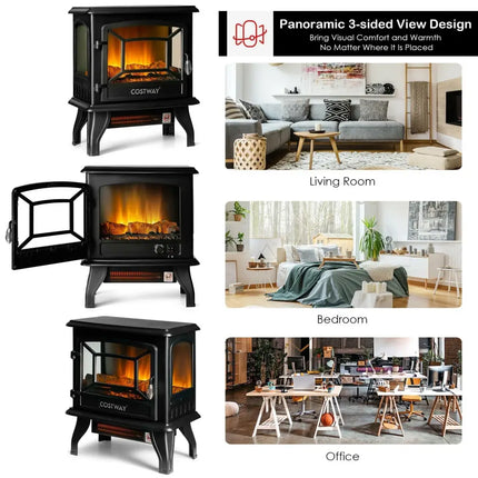 Freestanding Fireplace Heater with Realistic Dancing Flame Effect - Black - Oasis Home Essentials