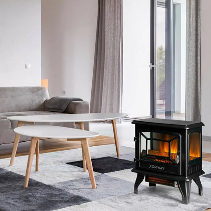 Freestanding Fireplace Heater with Realistic Dancing Flame Effect - Black - Oasis Home Essentials