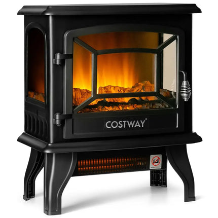 Freestanding Fireplace Heater with Realistic Dancing Flame Effect - Black - Oasis Home Essentials