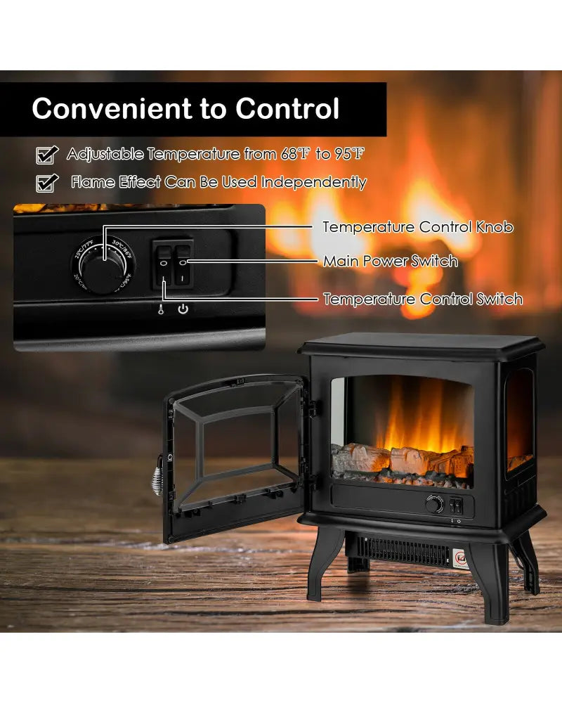 Freestanding Fireplace Heater with Realistic Dancing Flame Effect-Black - Black - Fireplaces