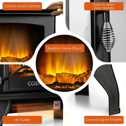 Freestanding Fireplace Heater with Realistic Dancing Flame Effect - Black - Oasis Home Essentials