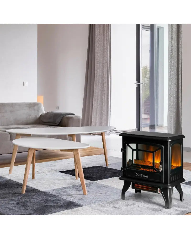 Freestanding Fireplace Heater with Realistic Dancing Flame Effect-Black - Black - Fireplaces