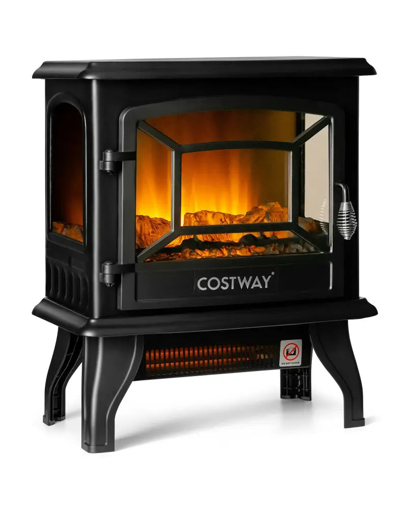Freestanding Fireplace Heater with Realistic Dancing Flame Effect-Black - Black - Fireplaces