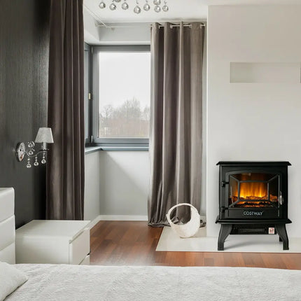 Freestanding Fireplace Heater with Realistic Dancing Flame Effect - Black - Oasis Home Essentials