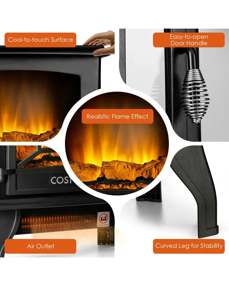 Freestanding Fireplace Heater with Realistic Dancing Flame Effect-Black - Black - Fireplaces