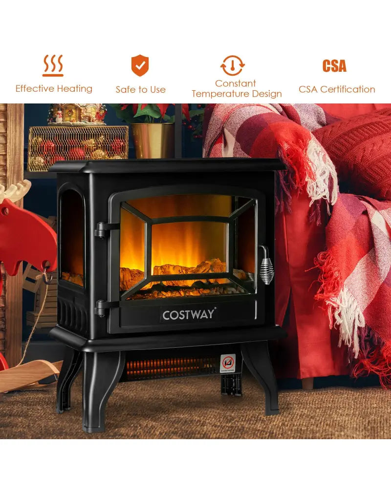 Freestanding Fireplace Heater with Realistic Dancing Flame Effect-Black - Black - Fireplaces