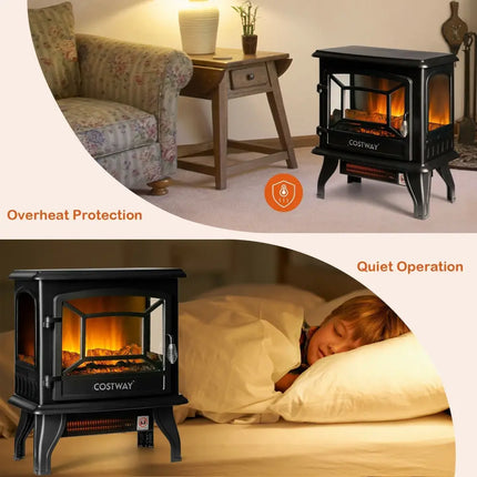 Freestanding Fireplace Heater with Realistic Dancing Flame Effect - Black - Oasis Home Essentials