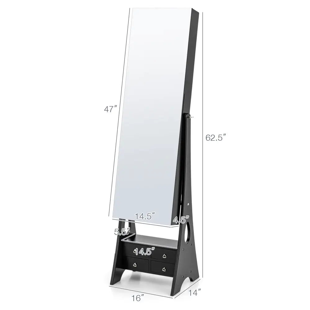 Freestanding Full Length LED Mirrored Jewelry Armoire with 6 Drawers-Black - Black - Jewelry Armoires