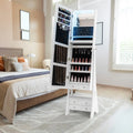 Freestanding Full Length LED Mirrored Jewelry Armoire with 6 Drawers-White - White - Jewelry Armoires