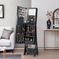 Freestanding Full Length LED Mirrored Jewelry Armoire with 6 Drawers-Black - Black - Jewelry Armoires